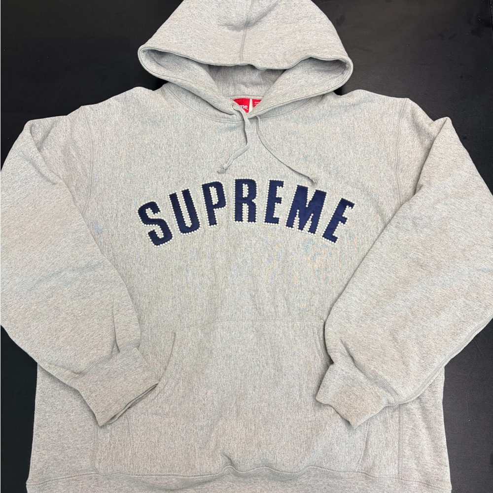 Supreme Light Gray Hoodie with Navy Logo
